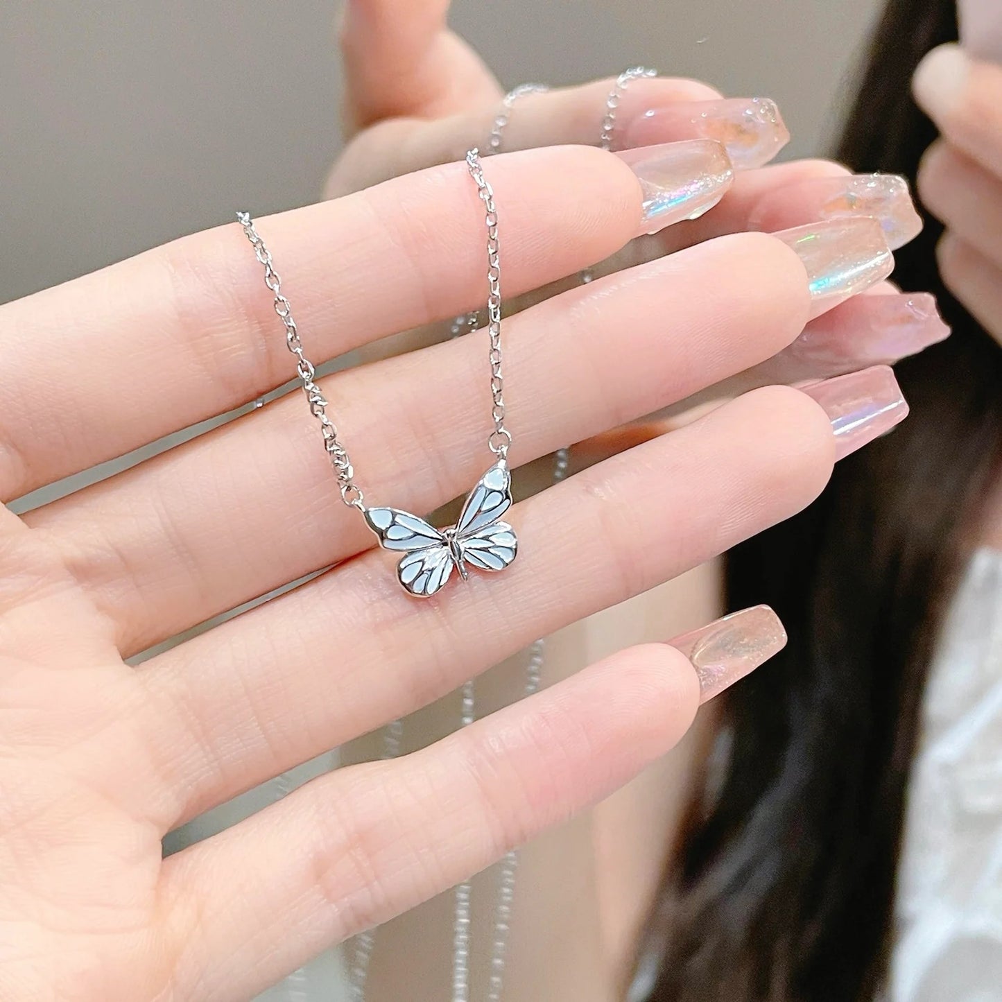 Luminous Dream Blue Butterfly Necklace