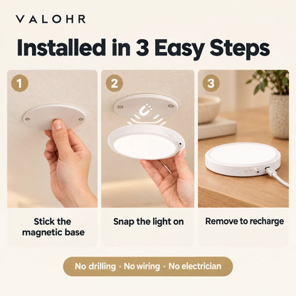 Valohr Lumet™ Magnetic Wireless Ceiling Light, Rechargeable, No Drilling