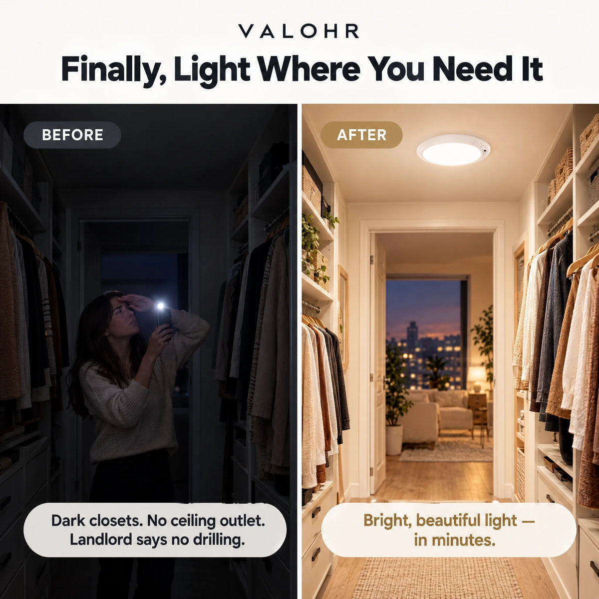 Valohr Lumet™ Magnetic Wireless Ceiling Light, Rechargeable, No Drilling